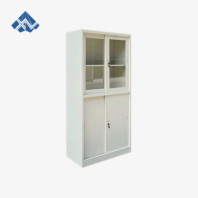 Sliding Four-Door Steel and Glass Filing Cabinet